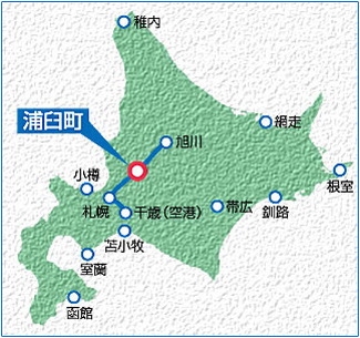 浦臼町の位置を示す北海道地図
